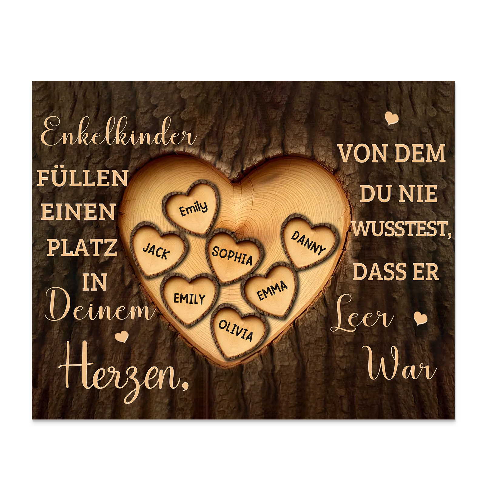 Enkelkinder Holzbild – Personalisierte 7 Namen Doppelherz Holzdekoration Geschenk für Familien
