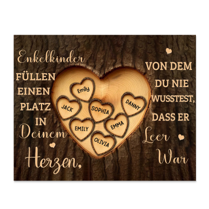 Enkelkinder Holzbild – Personalisierte 7 Namen Doppelherz Holzdekoration Geschenk für Familien