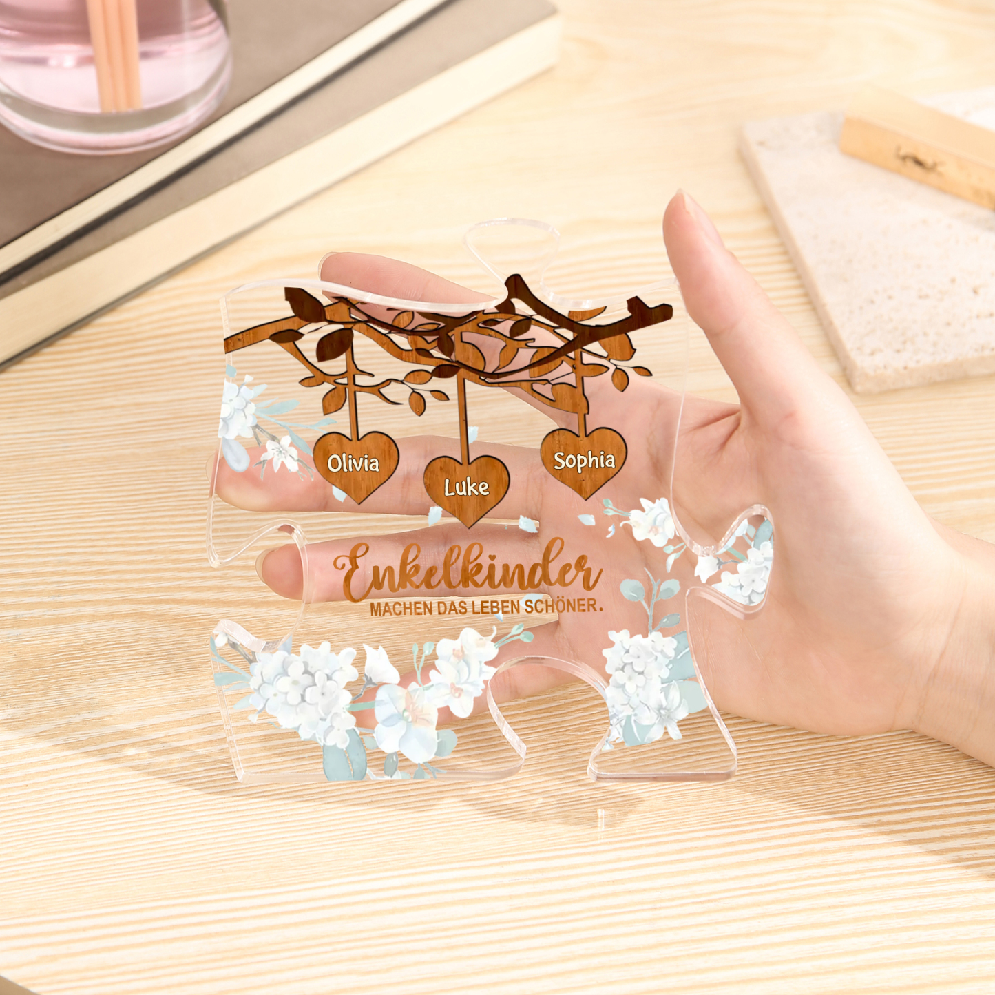 Acryl-Deko Personalisierte mit 3 Name Schreibtischdekoration für Großmutter/Oma