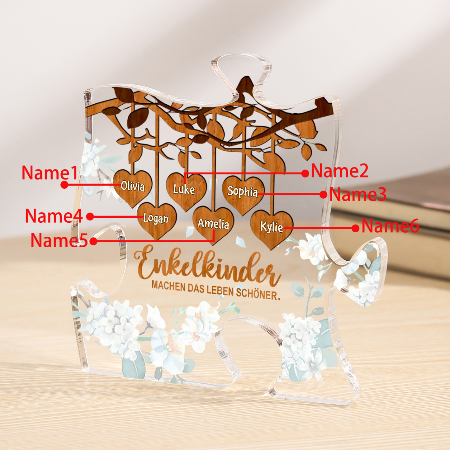 Acryl-Deko Personalisierte mit 6 Namen Schreibtischdekoration für Großmutter/Oma