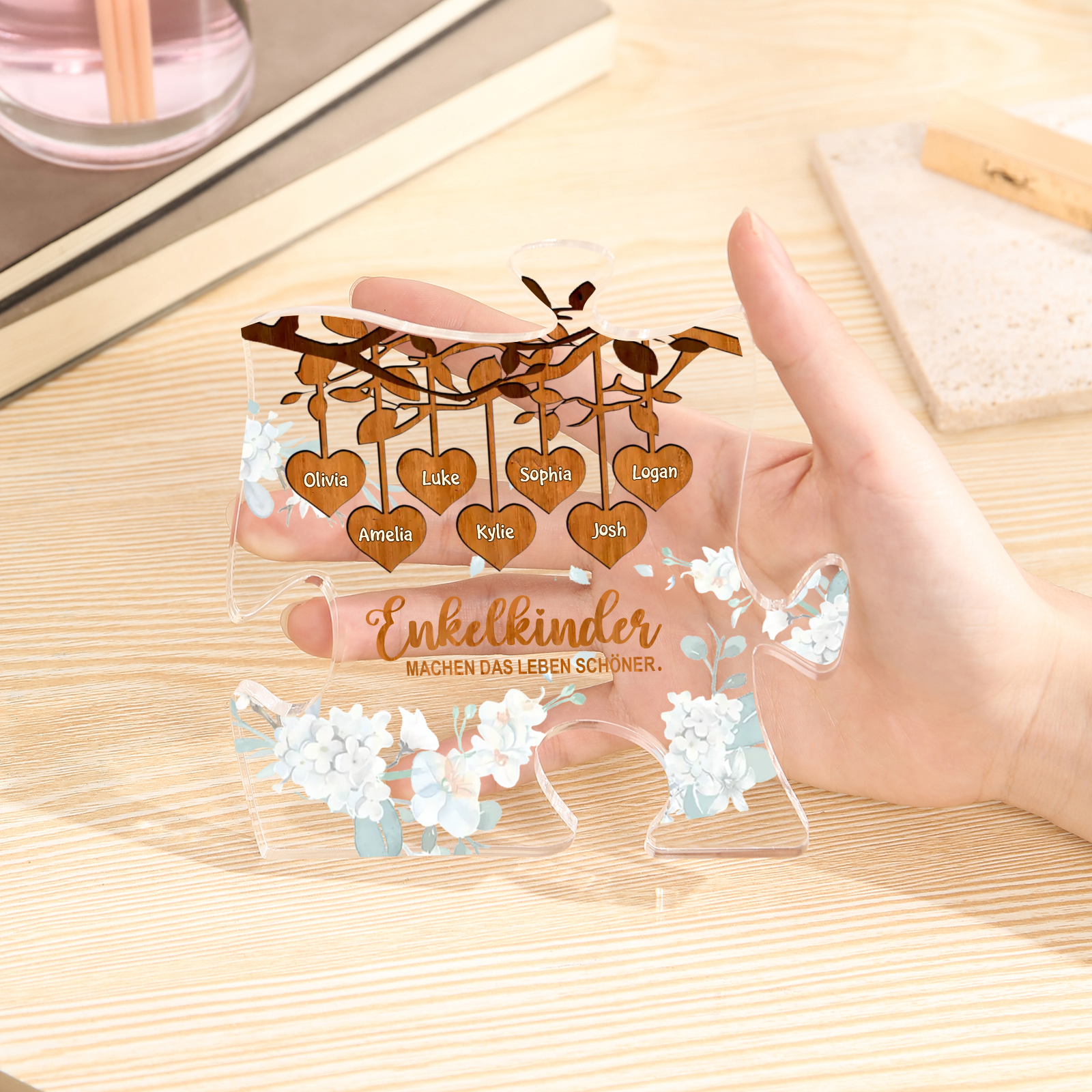 Acryl-Deko Personalisierte mit 7 Namen Schreibtischdekoration für Großmutter/Oma