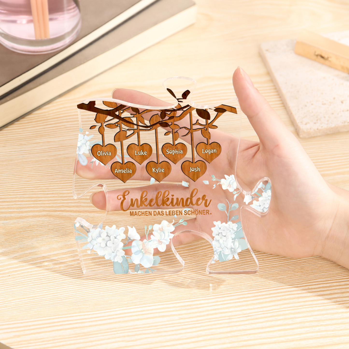 Acryl-Deko Personalisierte mit 7 Namen Schreibtischdekoration für Großmutter/Oma