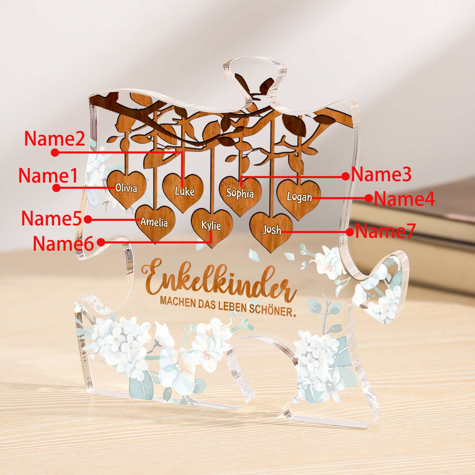 Acryl-Deko Personalisierte mit 7 Namen Schreibtischdekoration für Großmutter/Oma