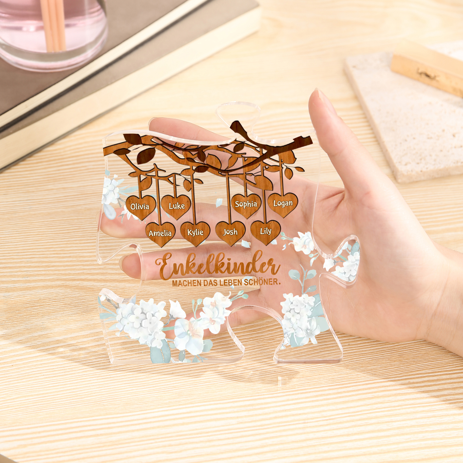 Acryl-Deko Personalisierte mit 8 Namen Schreibtischdekoration für Großmutter/Oma