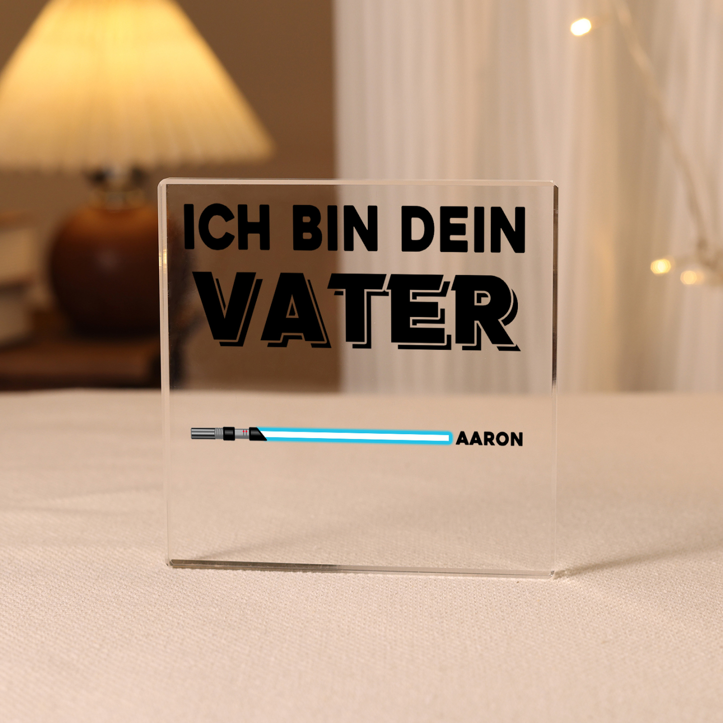 Quadrat Acryl-Deko Personalisierte mit 1 Name & 1 Text  Schreibtischdekoration für Vater