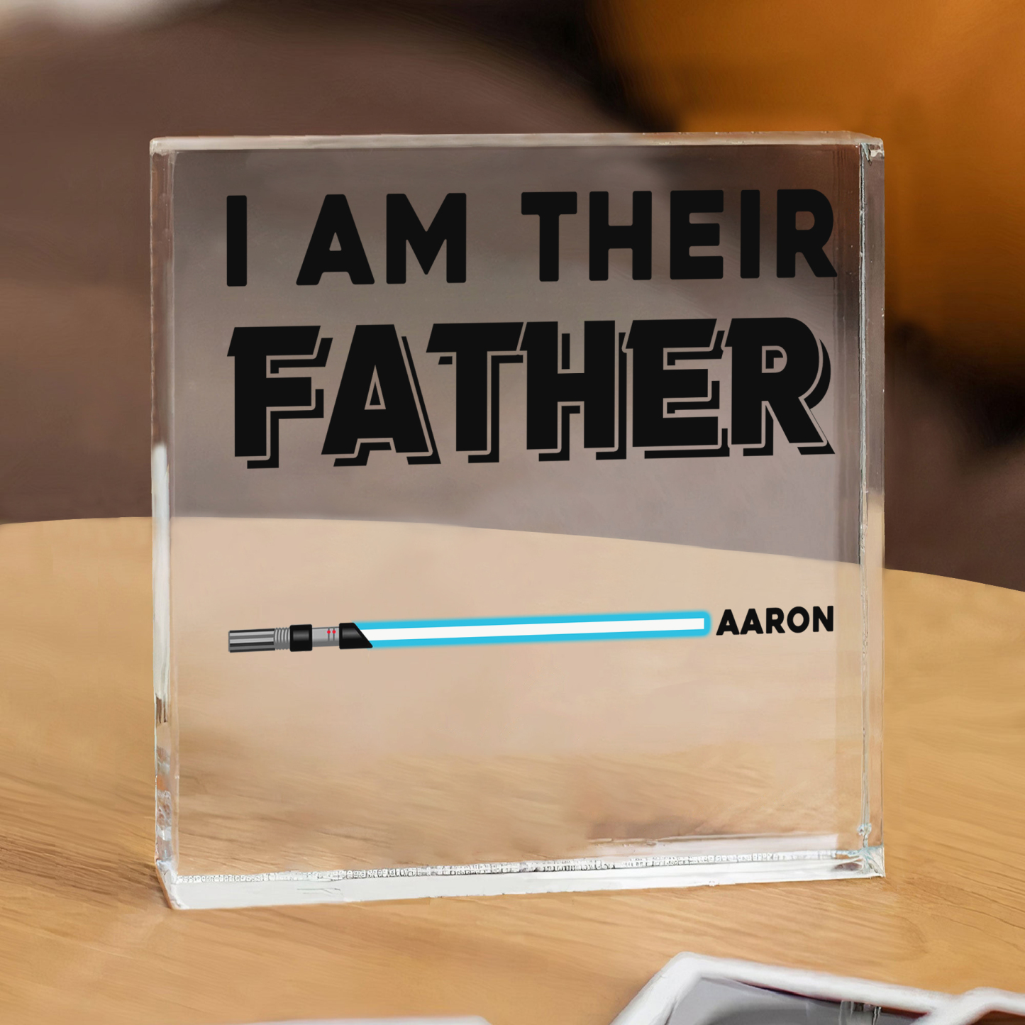 Quadrat Acryl-Deko Personalisierte mit 1 Name & 1 Text  Schreibtischdekoration für Vater