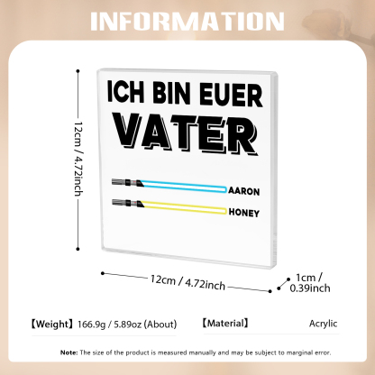 Quadrat Acryl-Deko Personalisierte mit 2 Name & 1 Text  Schreibtischdekoration für Vater