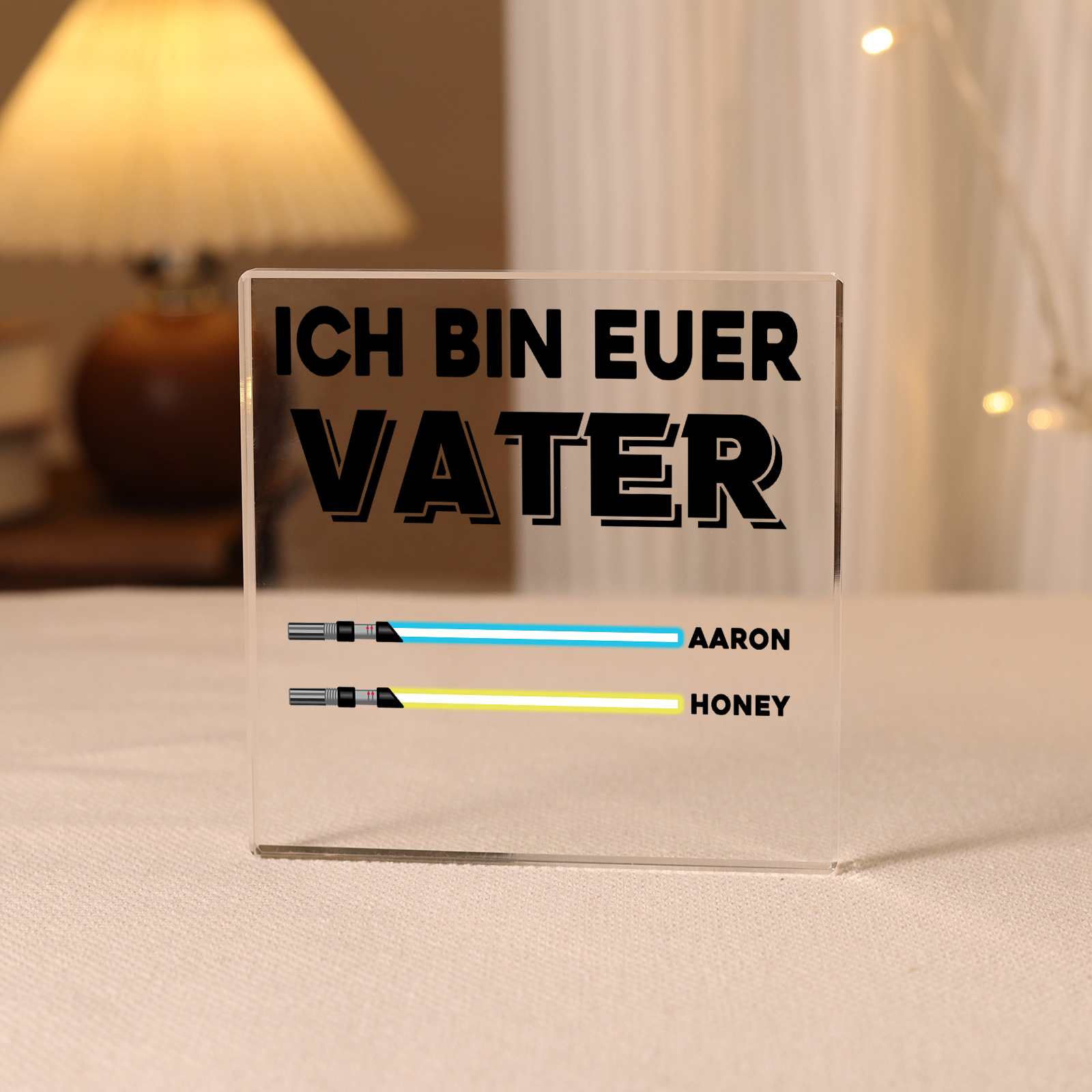 Quadrat Acryl-Deko Personalisierte mit 2 Name & 1 Text  Schreibtischdekoration für Vater