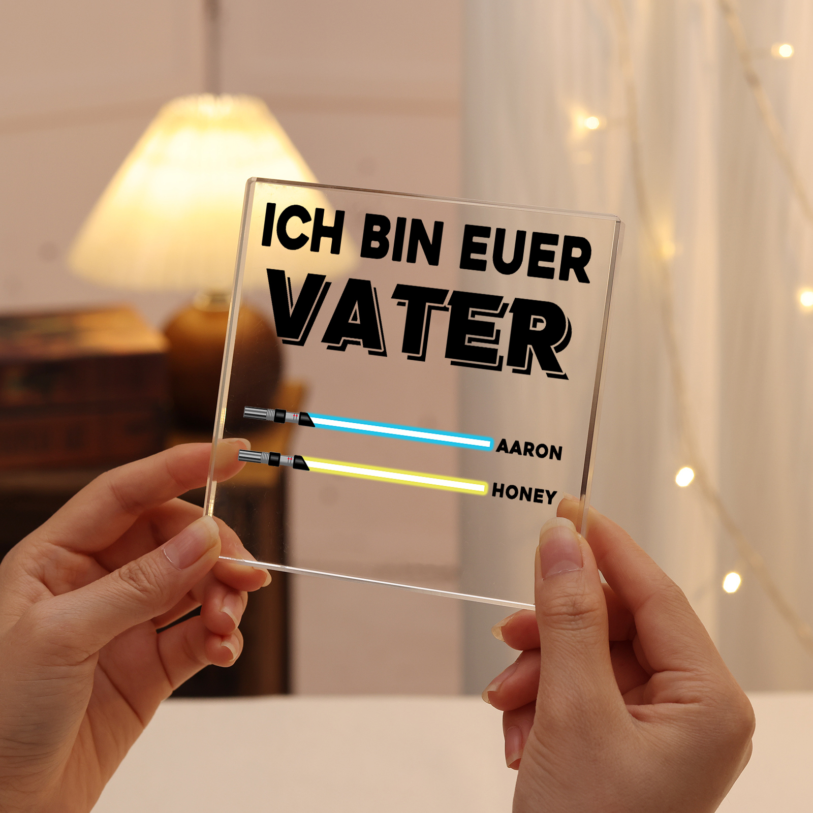 Quadrat Acryl-Deko Personalisierte mit 2 Name & 1 Text  Schreibtischdekoration für Vater