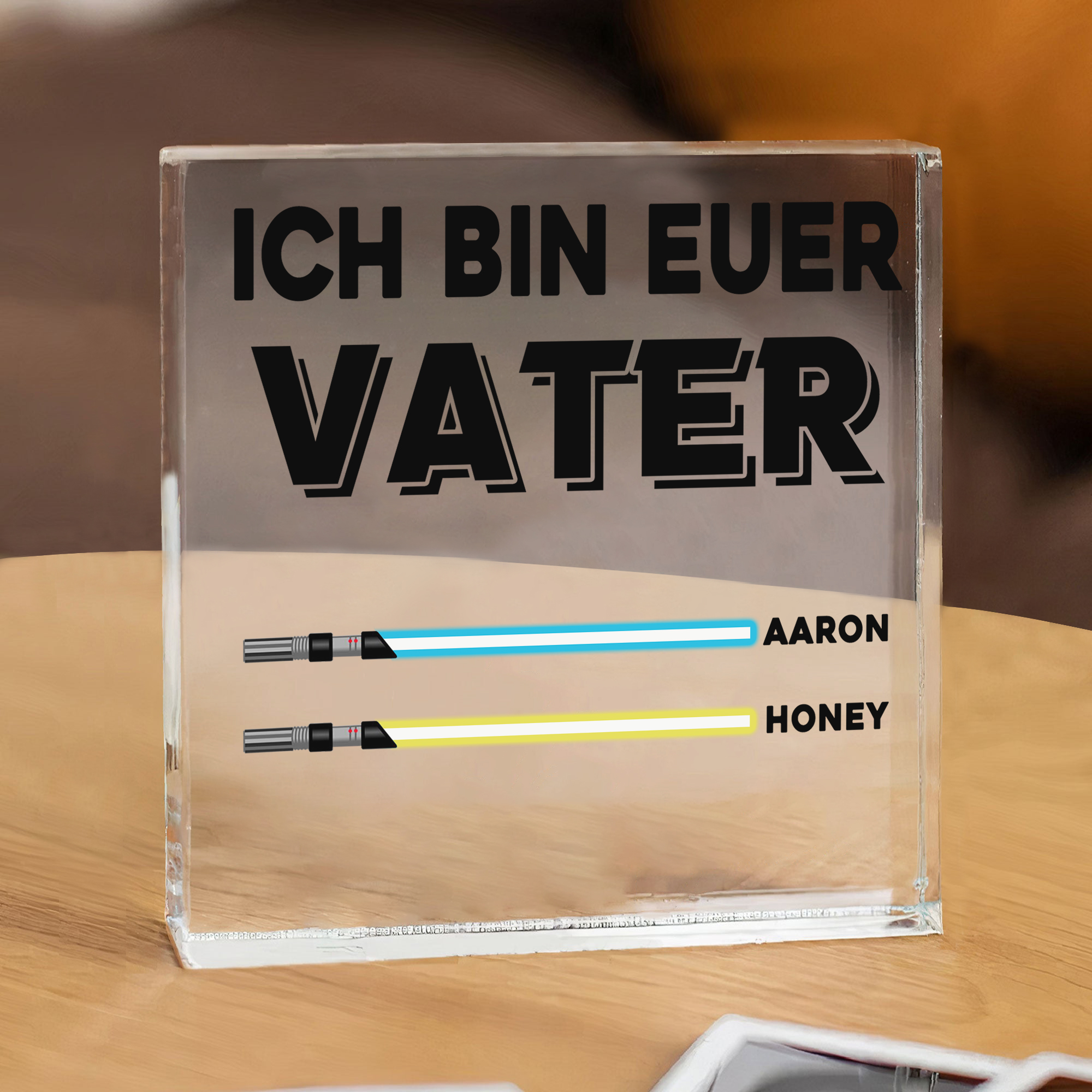 Quadrat Acryl-Deko Personalisierte mit 2 Name & 1 Text  Schreibtischdekoration für Vater