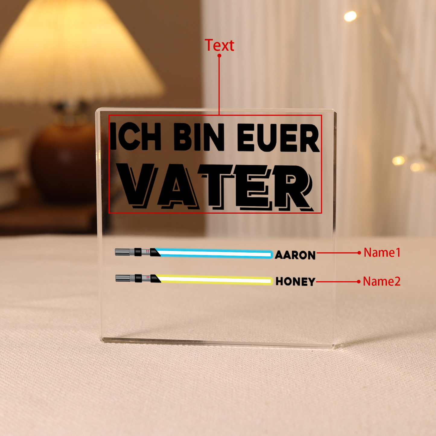 Quadrat Acryl-Deko Personalisierte mit 2 Name & 1 Text  Schreibtischdekoration für Vater