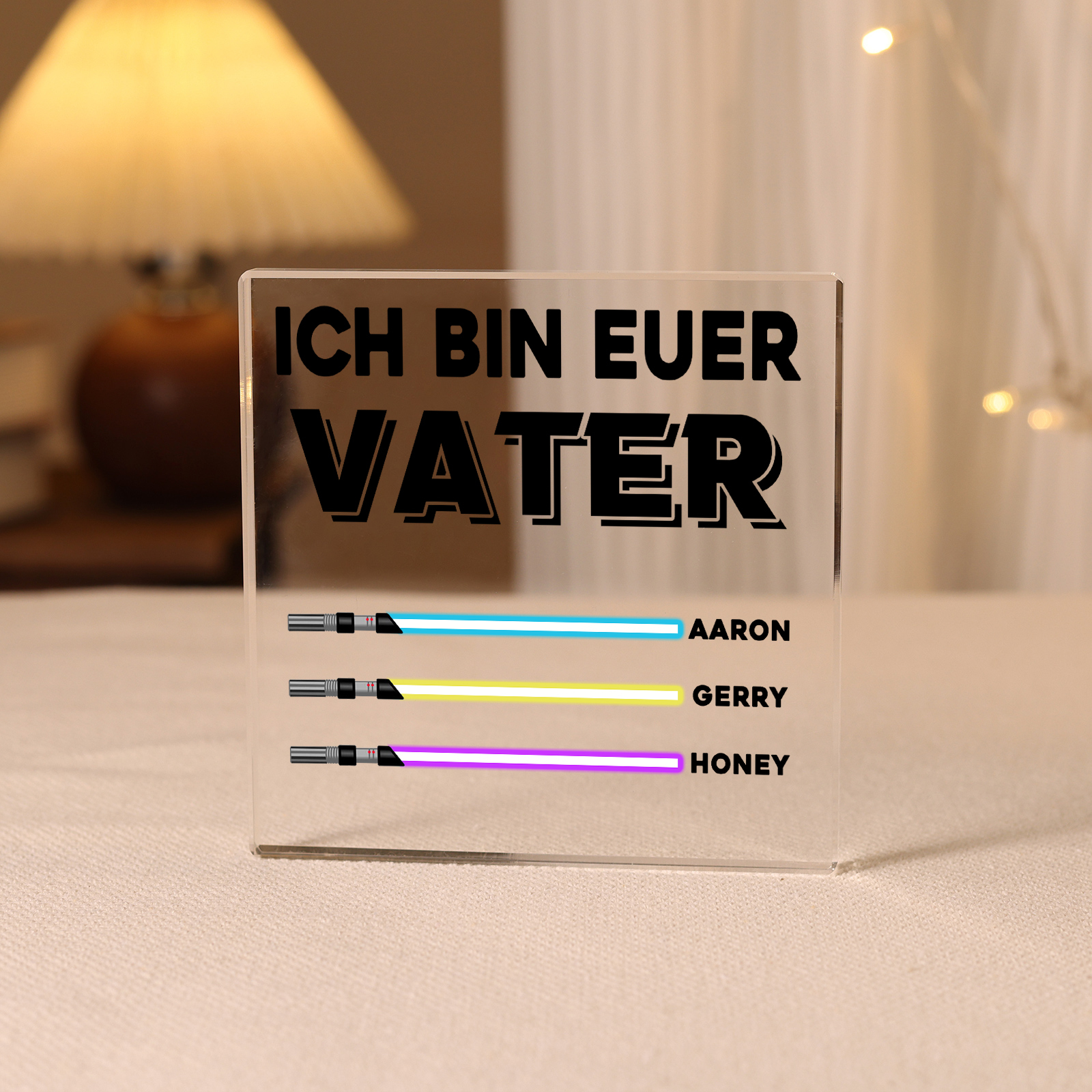 Quadrat Acryl-Deko Personalisierte mit 3 Name & 1 Text Schreibtischdekoration für Vater