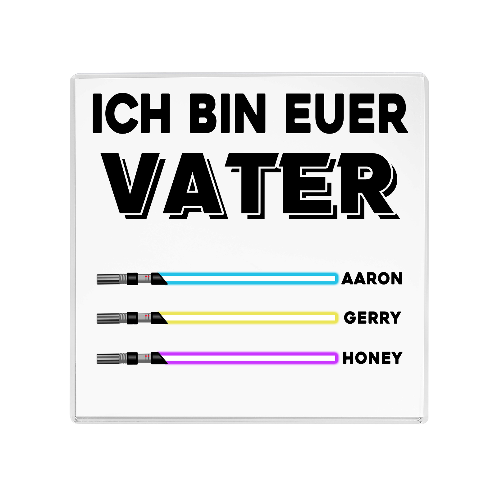 Quadrat Acryl-Deko Personalisierte mit 3 Name & 1 Text  Schreibtischdekoration für Vater