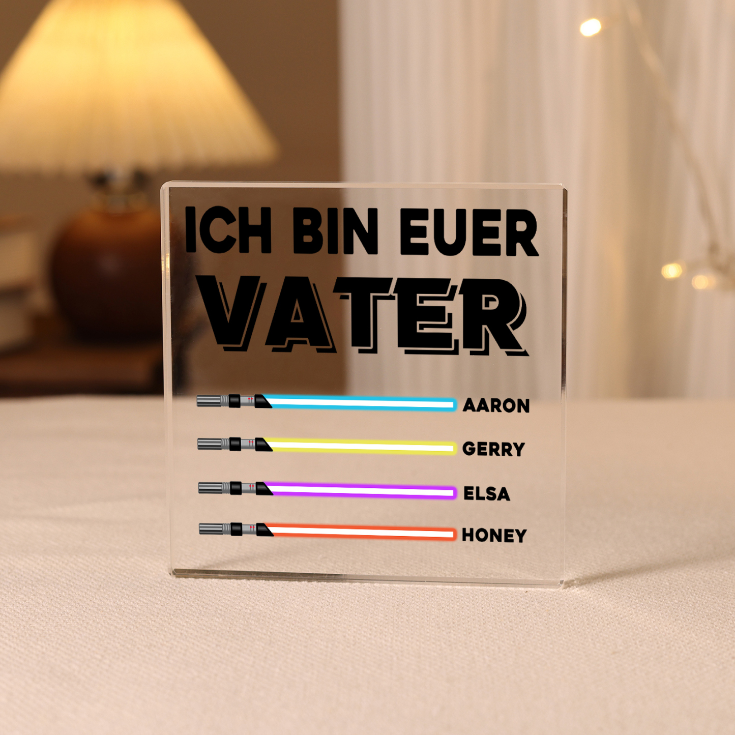 Quadrat Acryl-Deko Personalisierte mit 4 Name & 1 Text Schreibtischdekoration für Vater