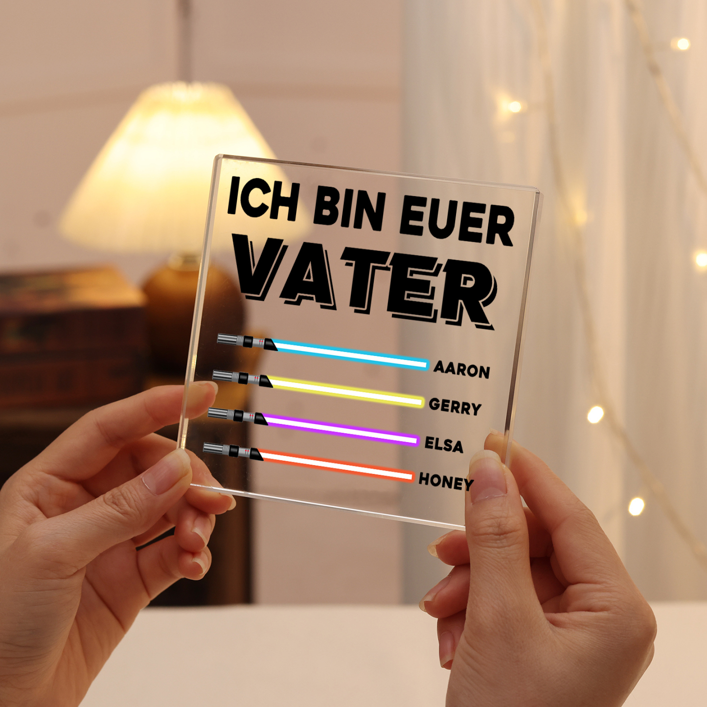 Quadrat Acryl-Deko Personalisierte mit 4 Name & 1 Text Schreibtischdekoration für Vater
