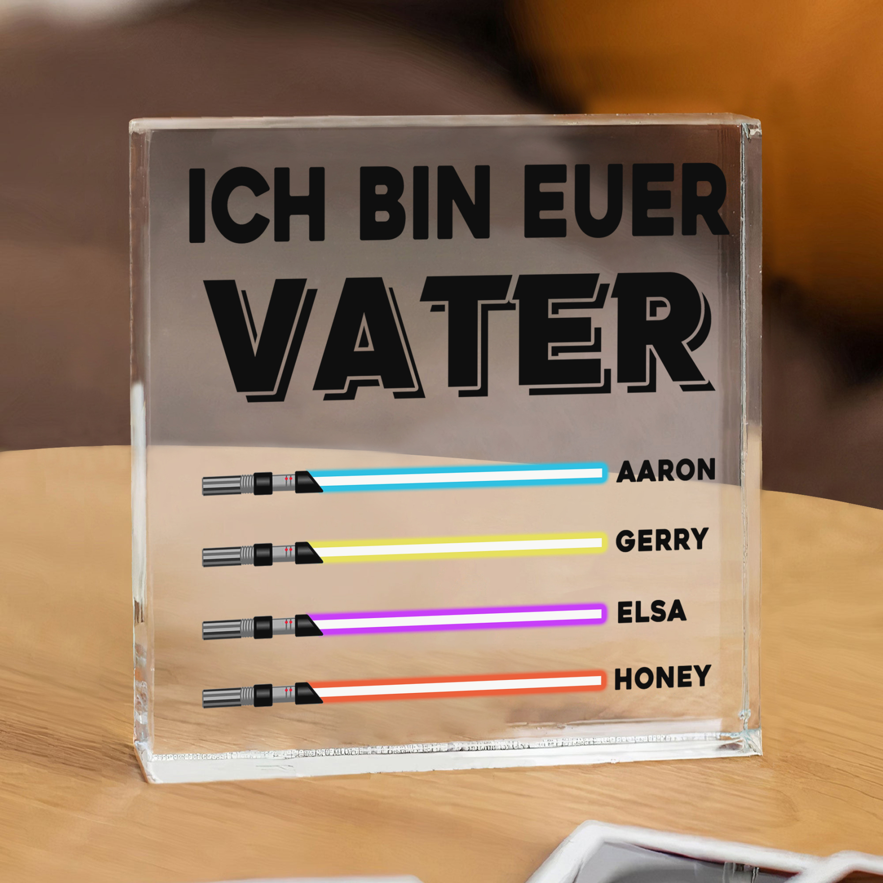 Quadrat Acryl-Deko Personalisierte mit 4 Name & 1 Text Schreibtischdekoration für Vater
