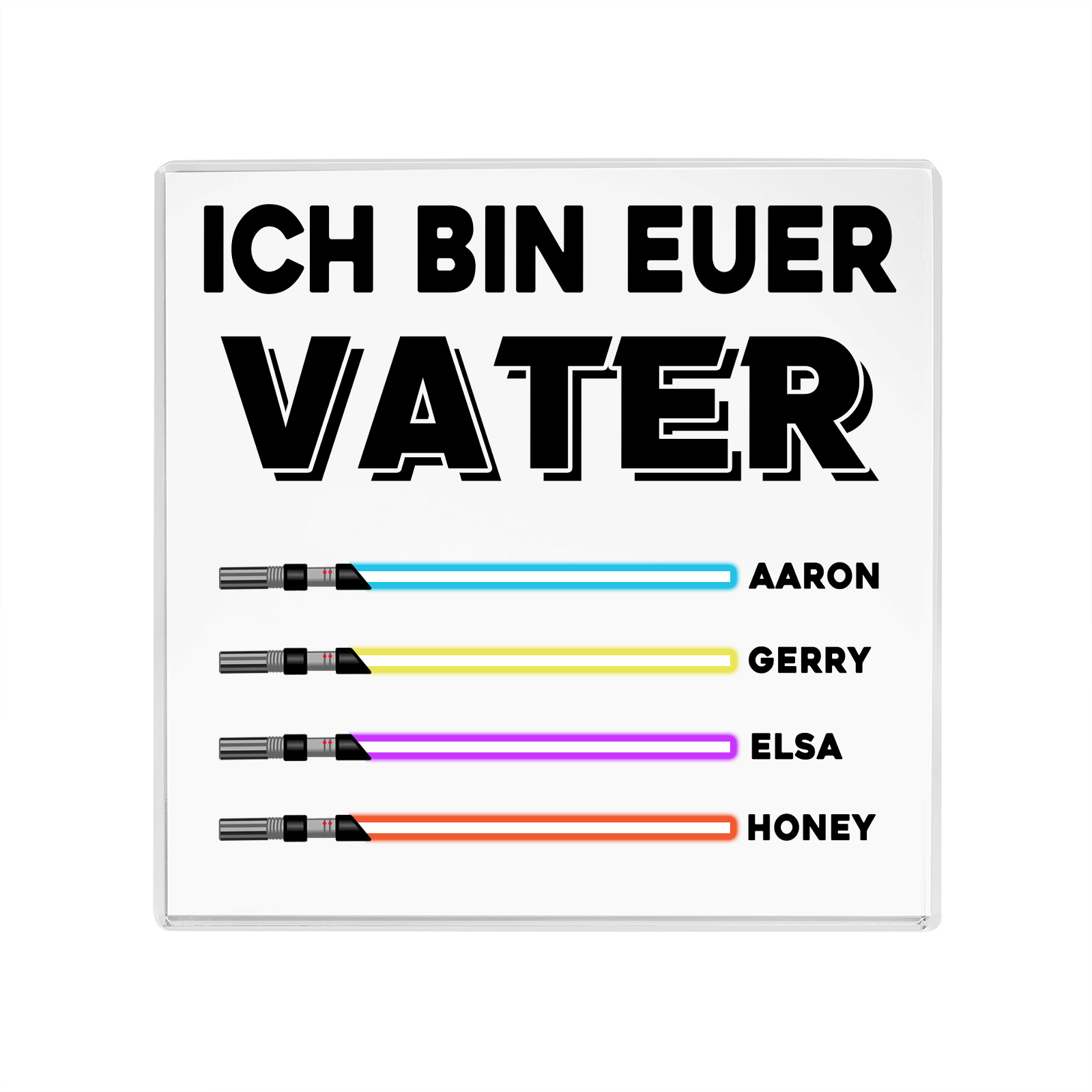 Quadrat Acryl-Deko Personalisierte mit 4 Name & 1 Text  Schreibtischdekoration für Vater