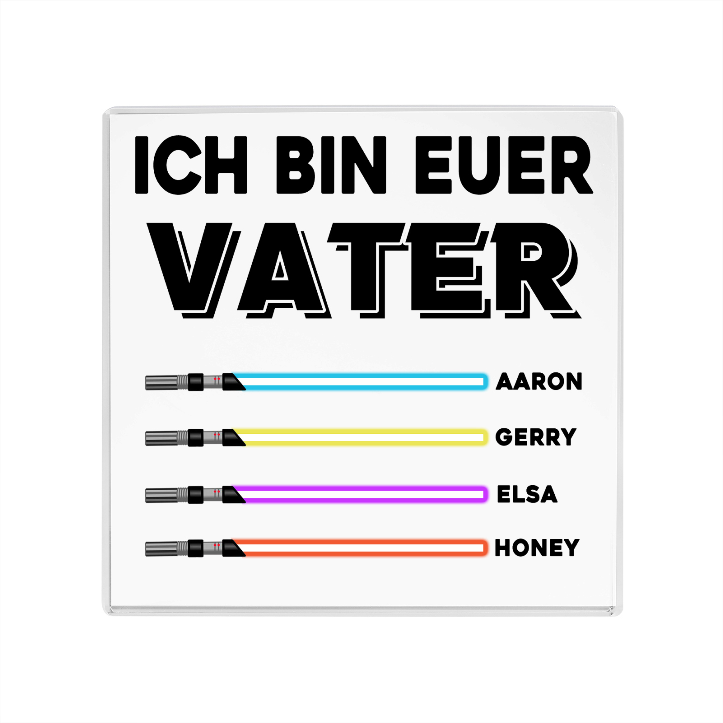 Quadrat Acryl-Deko Personalisierte mit 4 Name & 1 Text Schreibtischdekoration für Vater