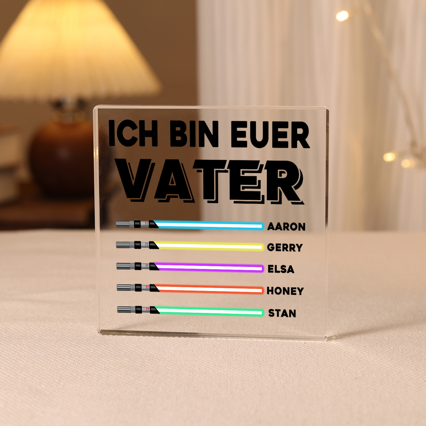 Quadrat Acryl-Deko Personalisierte mit 5 Name & 1 Text Schreibtischdekoration für Vater