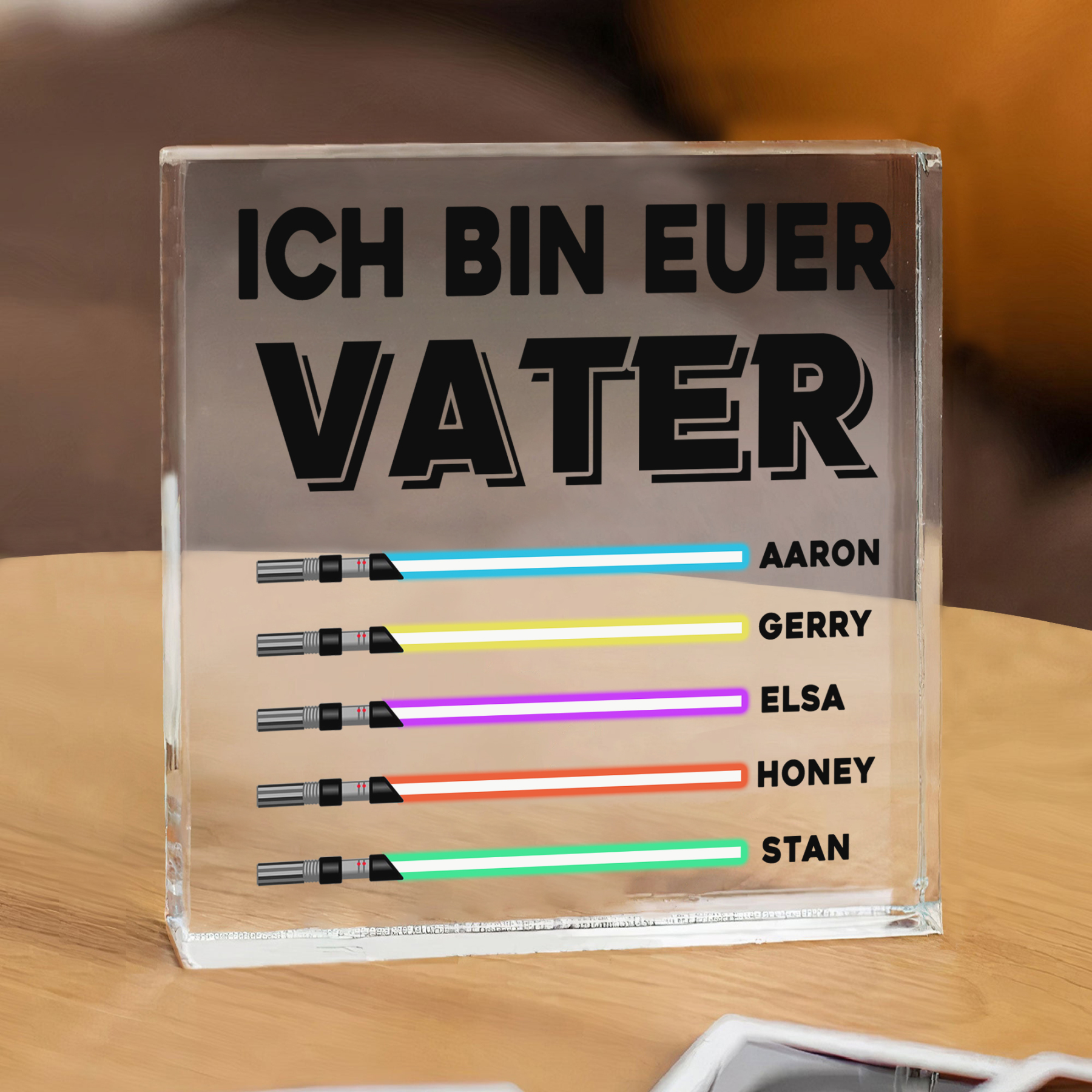 Quadrat Acryl-Deko Personalisierte mit 5 Name & 1 Text Schreibtischdekoration für Vater
