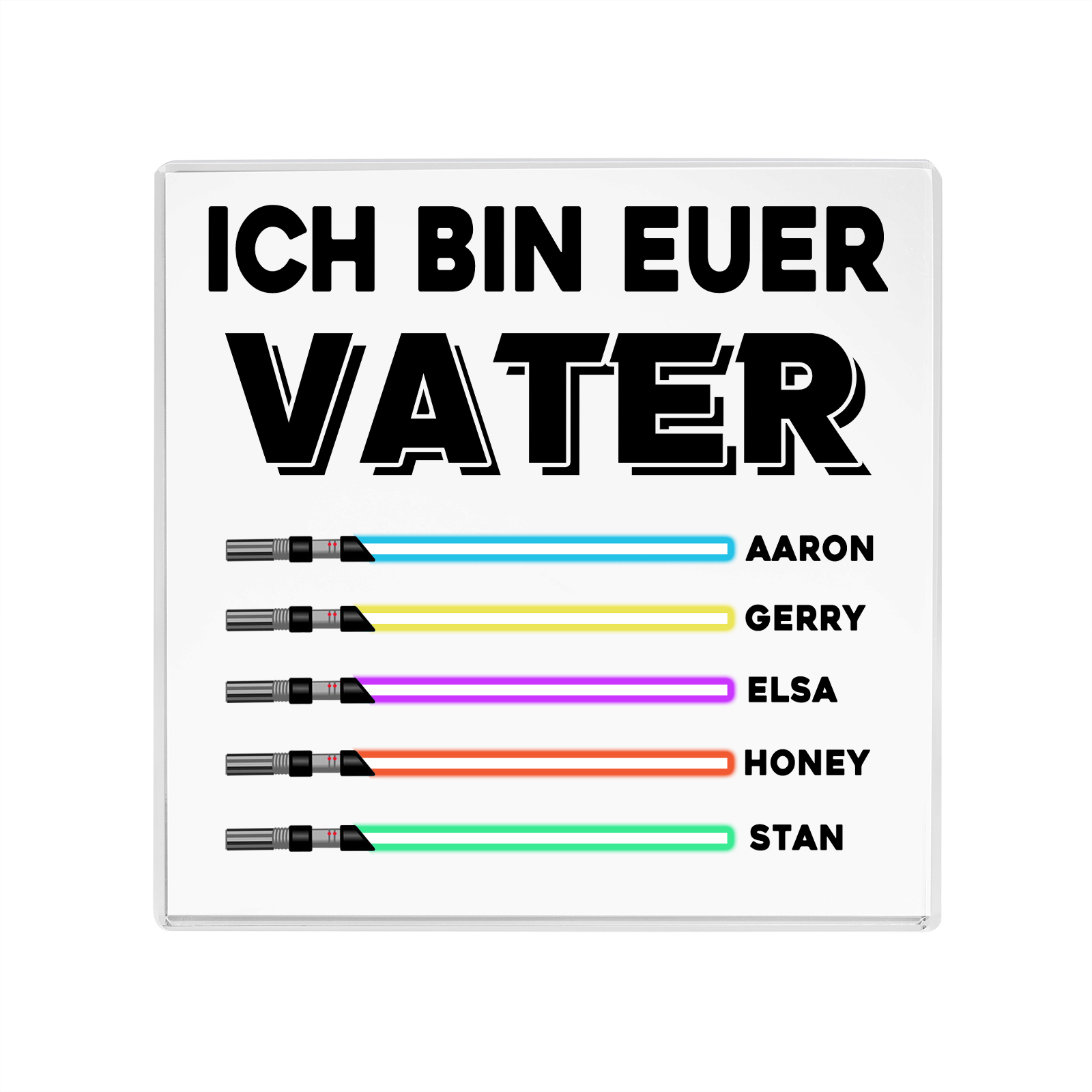 Quadrat Acryl-Deko Personalisierte mit 5 Name & 1 Text  Schreibtischdekoration für Vater