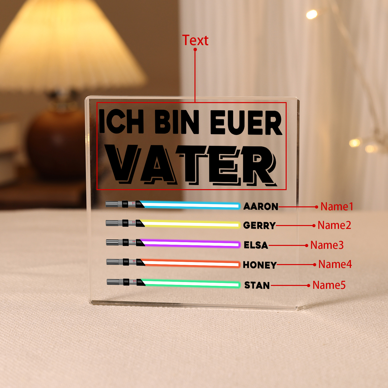 Quadrat Acryl-Deko Personalisierte mit 5 Name & 1 Text  Schreibtischdekoration für Vater