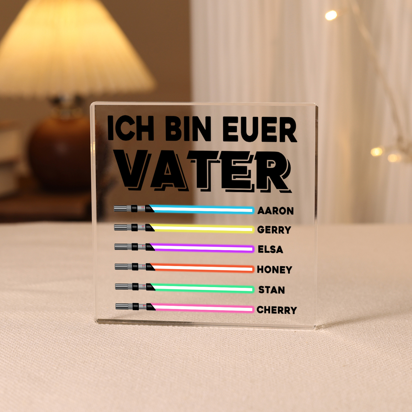 Quadrat Acryl-Deko Personalisierte mit 6 Name & 1 Text Schreibtischdekoration für Vater