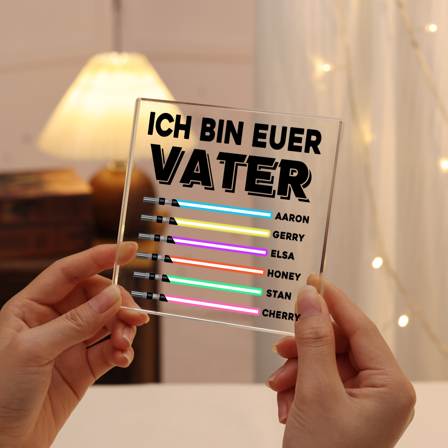 Quadrat Acryl-Deko Personalisierte mit 6 Name & 1 Text Schreibtischdekoration für Vater