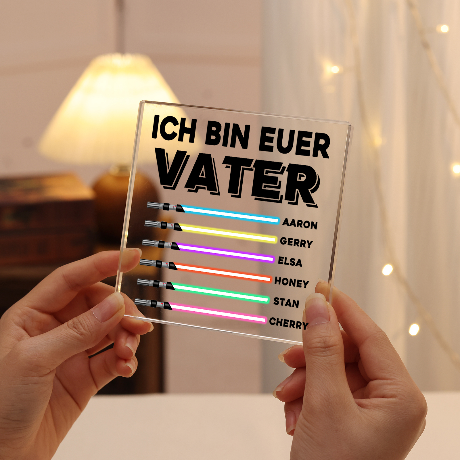 Quadrat Acryl-Deko Personalisierte mit 6 Name & 1 Text Schreibtischdekoration für Vater