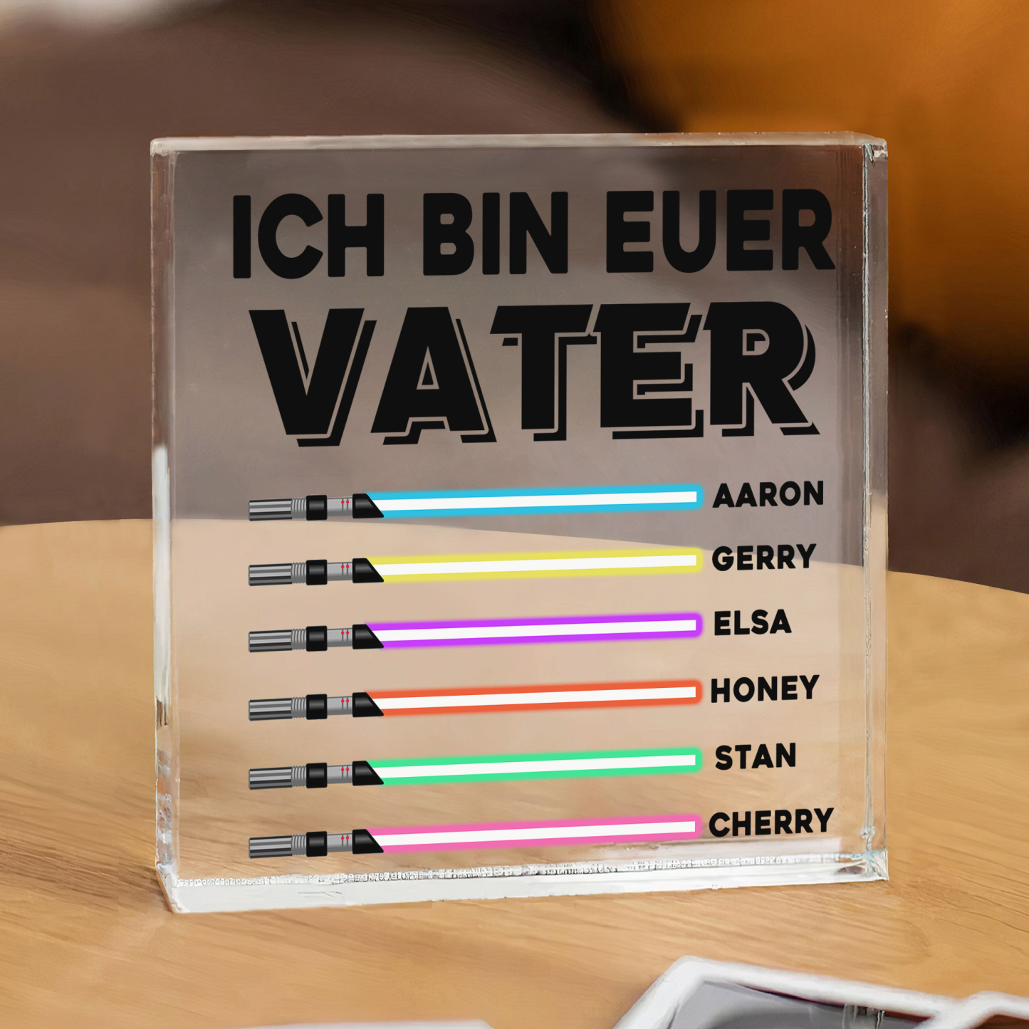 Quadrat Acryl-Deko Personalisierte mit 6 Name & 1 Text Schreibtischdekoration für Vater