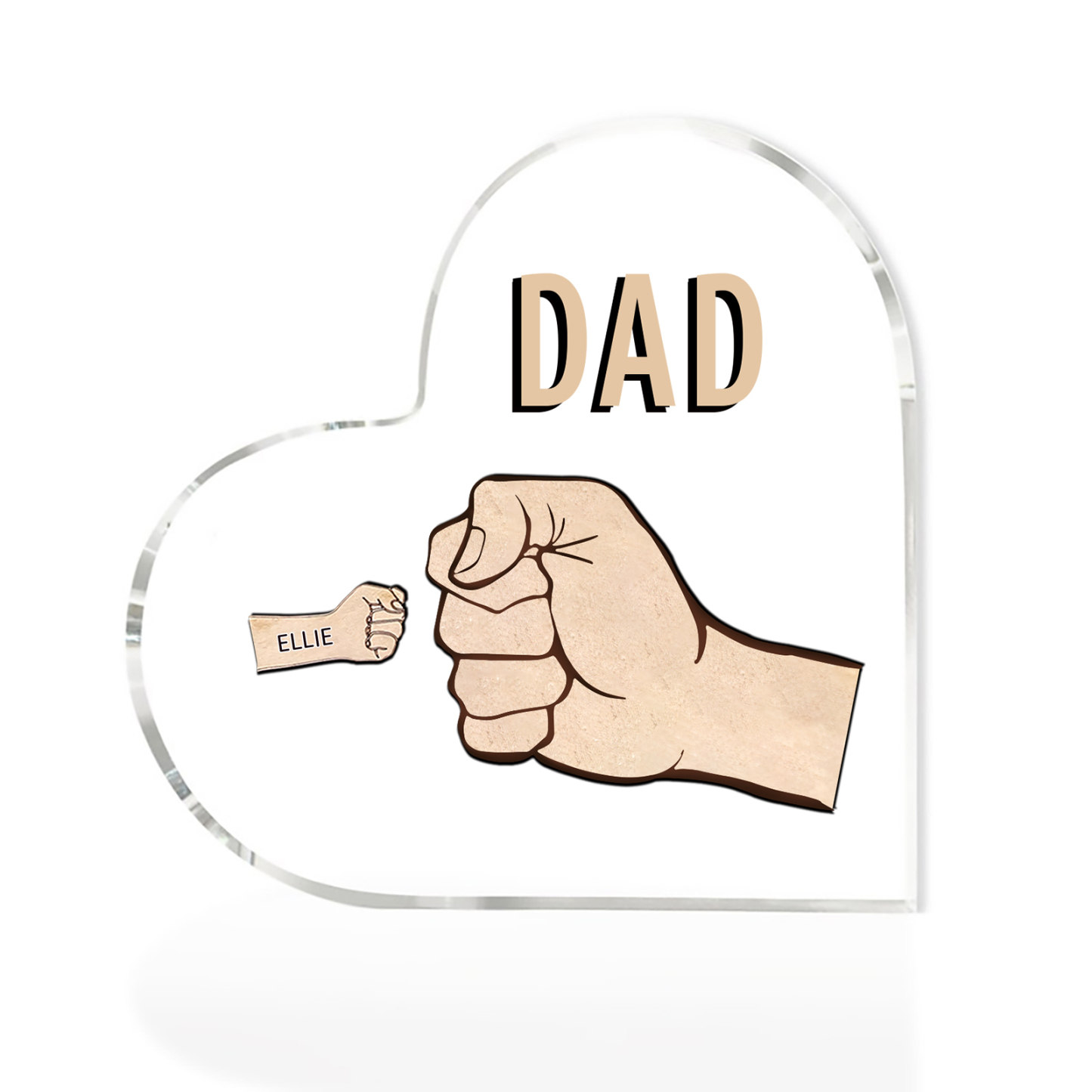 Personalisierte 1 Name & Text Acryl-Deko mit Faust Herz Schreibtischdekoration für Vater/Großvater