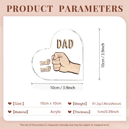 Personalisierte 2 Namen & Text Acryl-Deko mit Faust Herz Schreibtischdekoration für Vater/Großvater