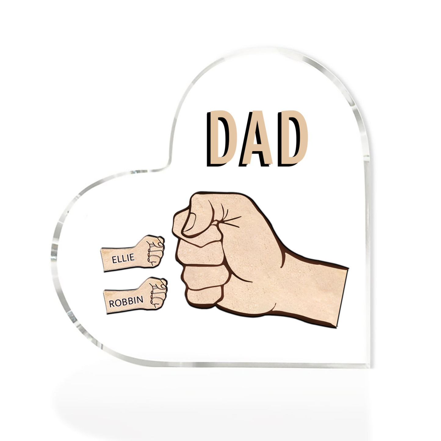 Personalisierte 2 Namen & Text Acryl-Deko mit Faust Herz Schreibtischdekoration für Vater/Großvater