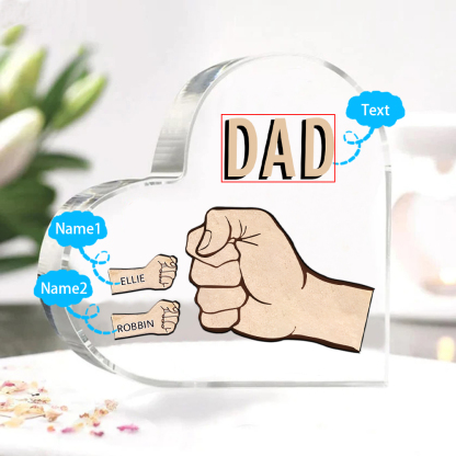 Personalisierte 2 Namen & Text Acryl-Deko mit Faust Herz Schreibtischdekoration für Vater/Großvater