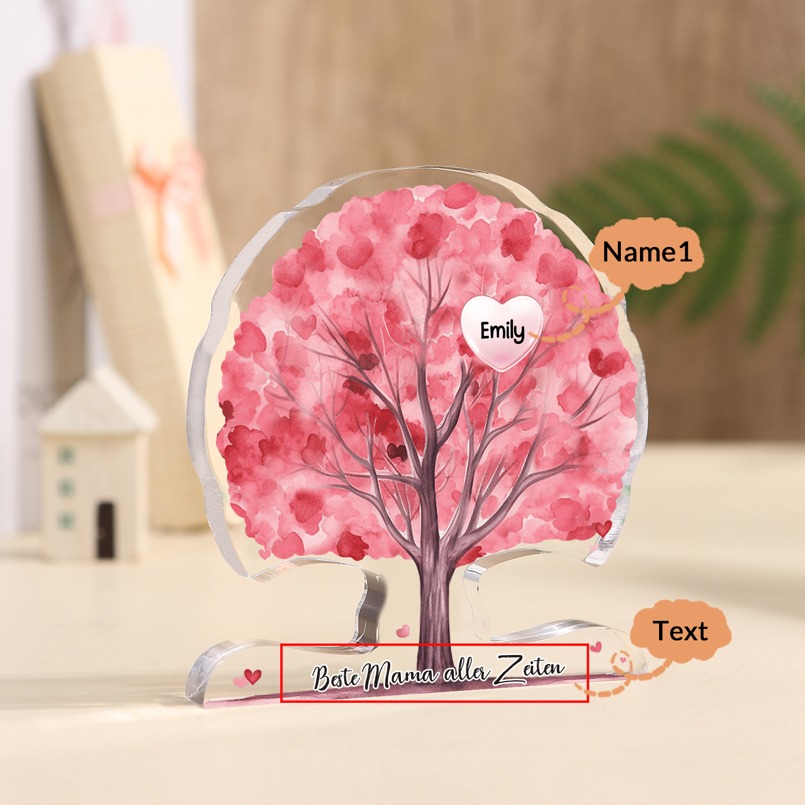 Acryl-Deko mit Personalisierte 1 Name & Text Baum Schreibtischdekoration für Mama/Mutter