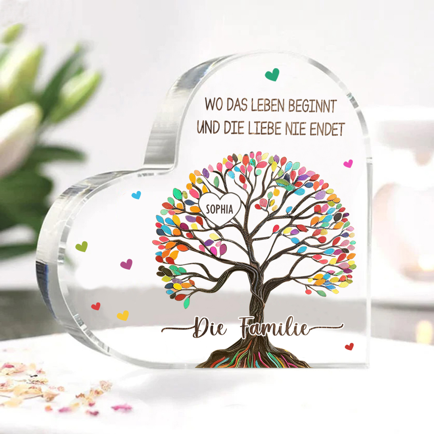 Personalisierte 2 Texte & 1 Name Bunter Familienbaum Familie Acryl-Deko Schreibtischdekoration für Familien