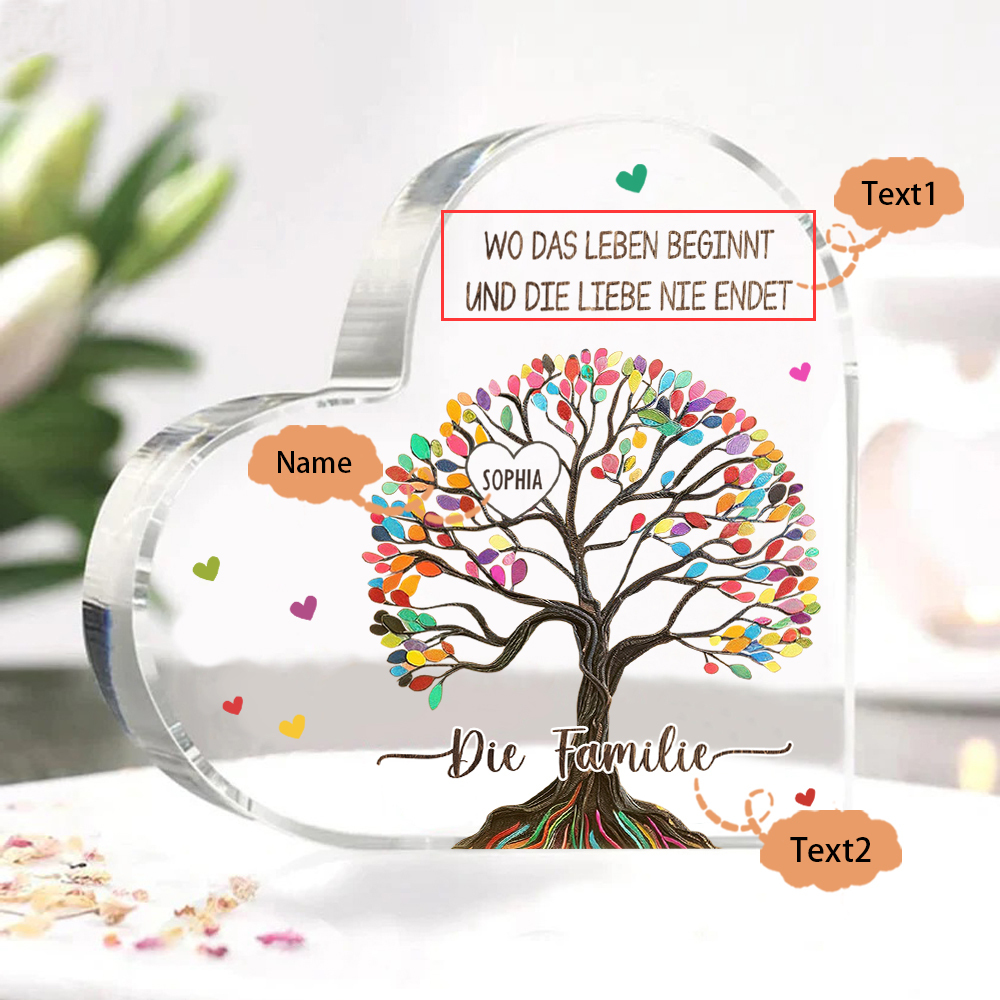Personalisierte 2 Texte & 1 Name Bunter Familienbaum Familie Acryl-Deko Schreibtischdekoration für Familien