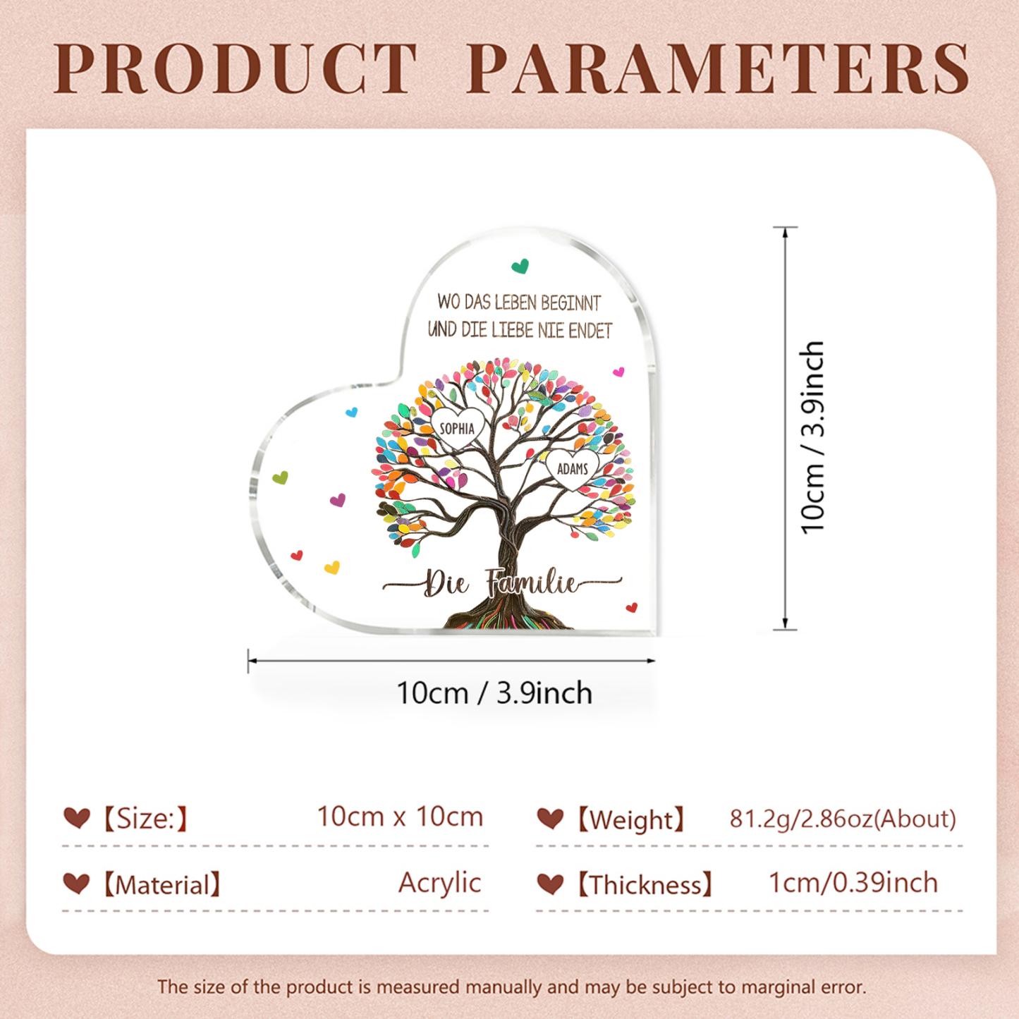 Personalisierte 2 Texte & 2 Namen Bunter Familienbaum Familie Acryl-Deko Schreibtischdekoration für Familien