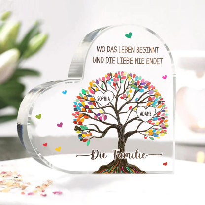 Personalisierte 2 Texte & 2 Namen Bunter Familienbaum Familie Acryl-Deko Schreibtischdekoration für Familien