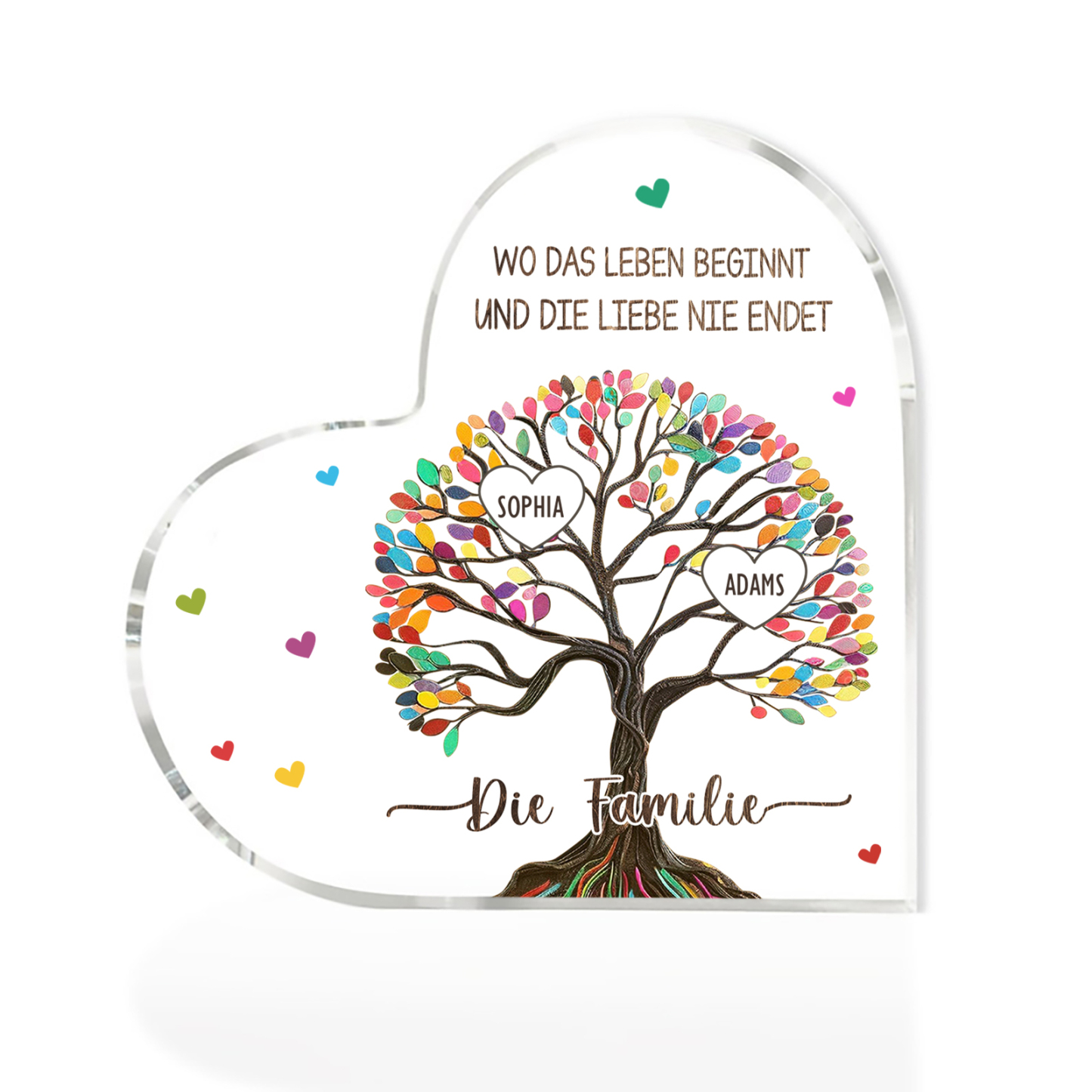 Personalisierte 2 Texte & 2 Namen Bunter Familienbaum Familie Acryl-Deko Schreibtischdekoration für Familien
