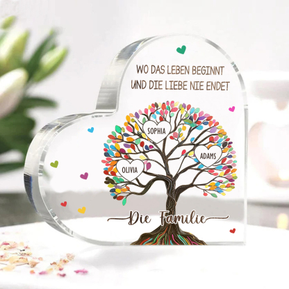 Personalisierte 2 Texte & 3 Namen Bunter Familienbaum Familie Acryl-Deko Schreibtischdekoration für Familien