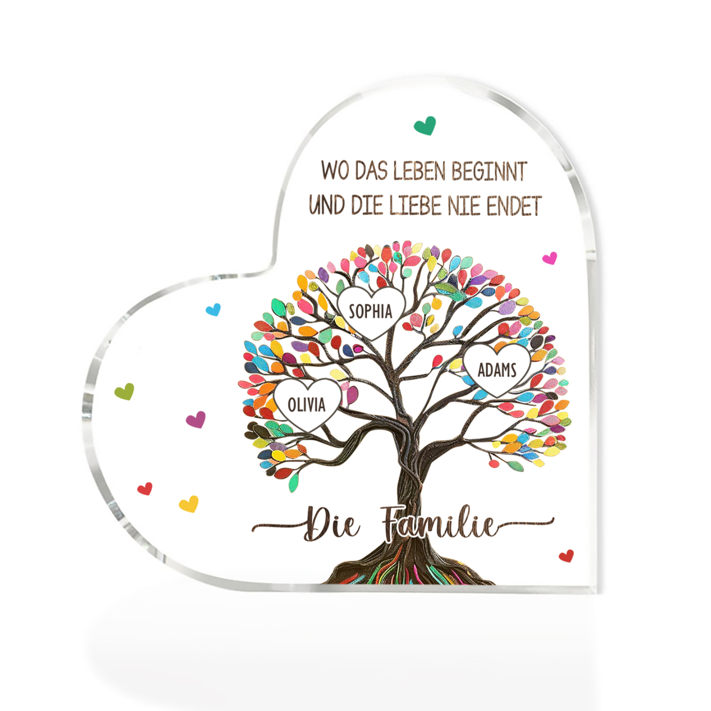 Personalisierte 2 Texte & 3 Namen Bunter Familienbaum Familie Acryl-Deko Schreibtischdekoration für Familien