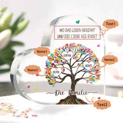 Personalisierte 2 Texte & 3 Namen Bunter Familienbaum Familie Acryl-Deko Schreibtischdekoration für Familien