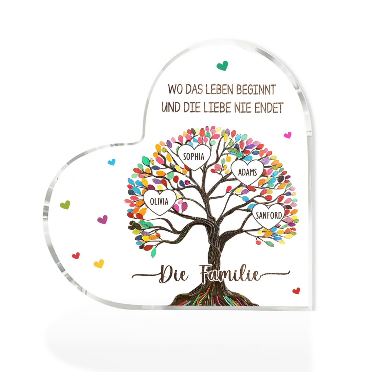 Personalisierte 2 Texte & 4 Namen Bunter Familienbaum Familie Acryl-Deko Schreibtischdekoration für Familien