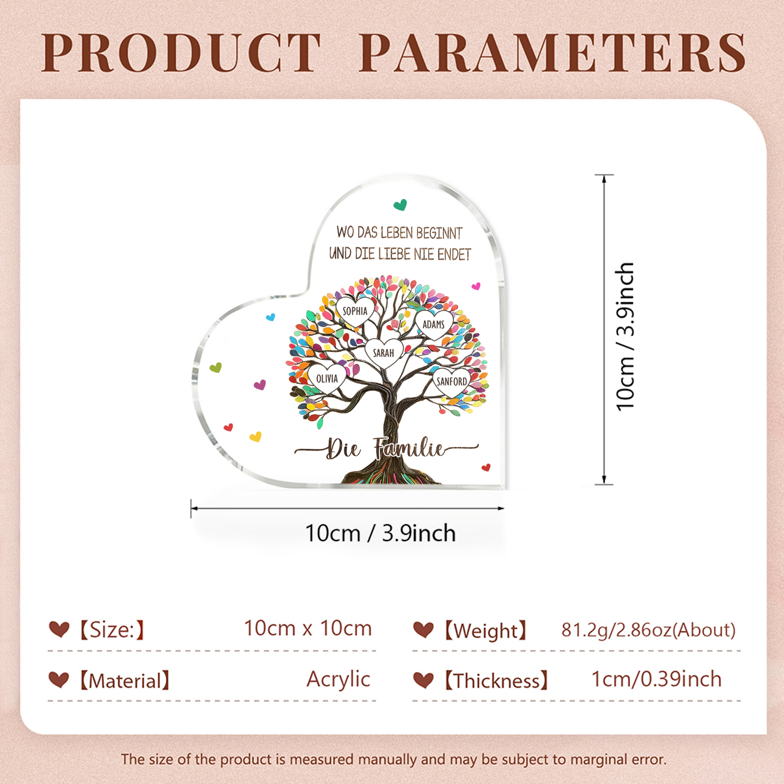 Personalisierte 2 Texte & 5 Namen Bunter Familienbaum Familie Acryl-Deko Schreibtischdekoration für Familien