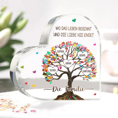 Personalisierte 2 Texte & 5 Namen Bunter Familienbaum Familie Acryl-Deko Schreibtischdekoration für Familien
