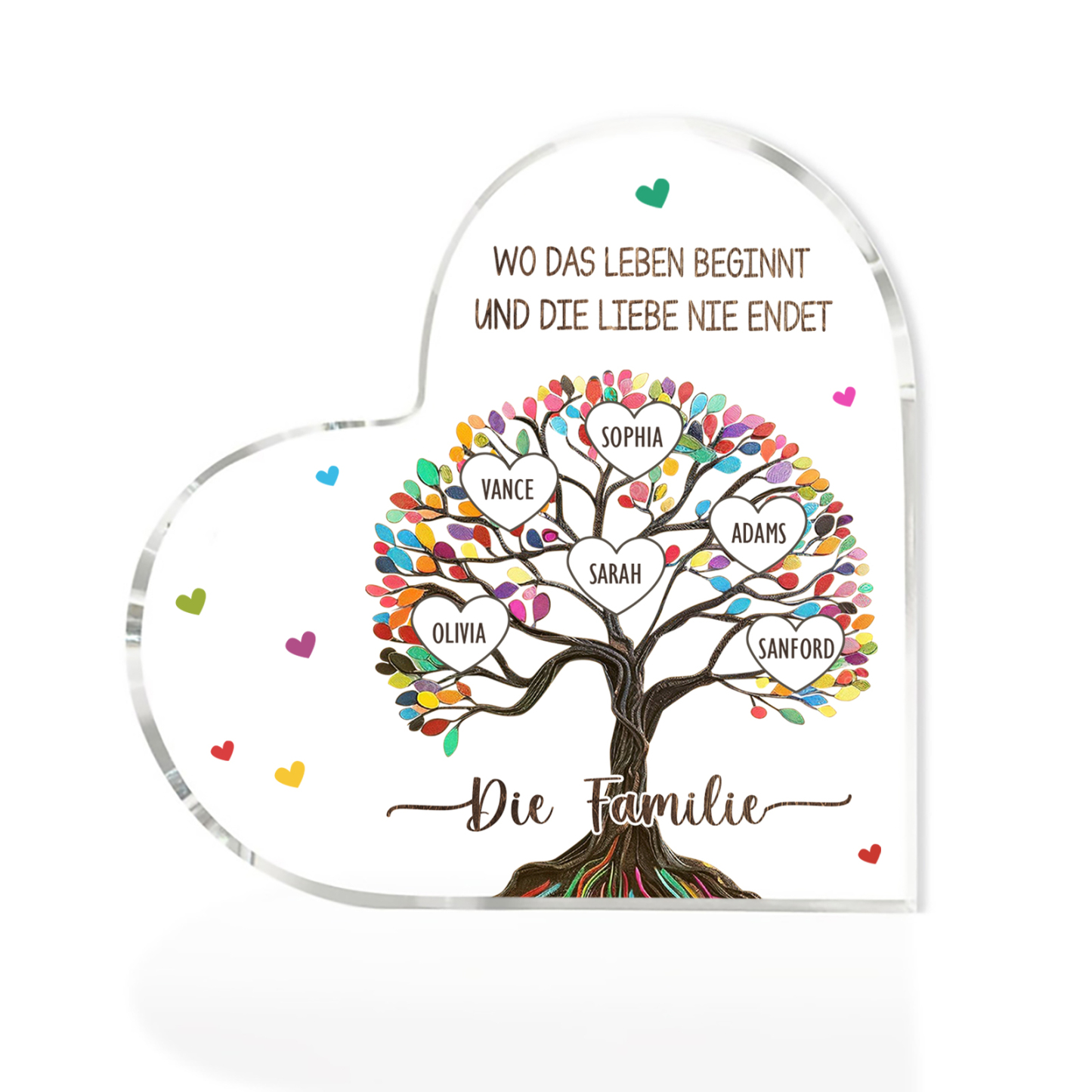 Personalisierte 2 Texte & 6 Namen Bunter Familienbaum Familie Acryl-Deko Schreibtischdekoration für Familien