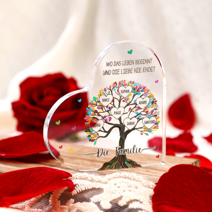 Personalisierte 2 Texte & 7 Namen Bunter Familienbaum Familie Acryl-Deko Schreibtischdekoration für Familien