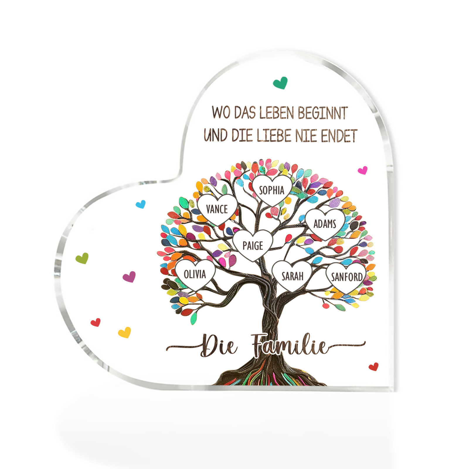 Personalisierte 2 Texte & 7 Namen Bunter Familienbaum Familie Acryl-Deko Schreibtischdekoration für Familien