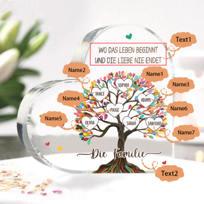 Personalisierte 2 Texte & 7 Namen Bunter Familienbaum Familie Acryl-Deko Schreibtischdekoration für Familien